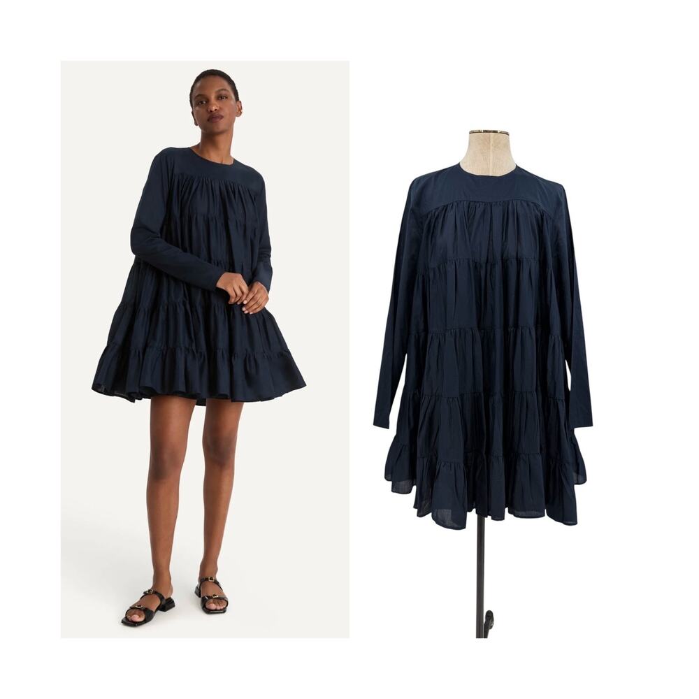 Merlette Soliman Dress Navy Blue Tiered Pima Cotton Mini Dress Size XS NWT